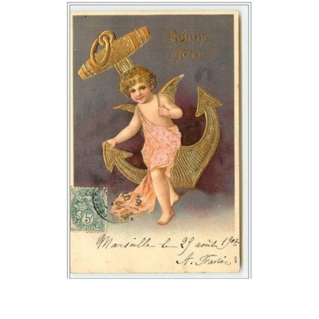 n°2179 - Carte Gaufrée - Angelot et ancre