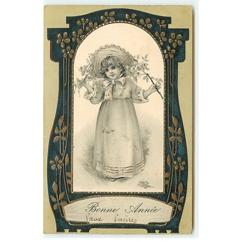 n°21796 - Carte Gaufrée - Clapsaddle - Bonne Année - Jeune fille jouant des fleurs