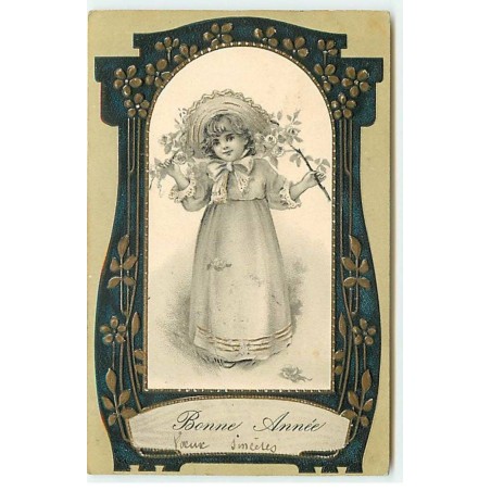 n°21796 - Carte Gaufrée - Clapsaddle - Bonne Année - Jeune fille jouant des fleurs