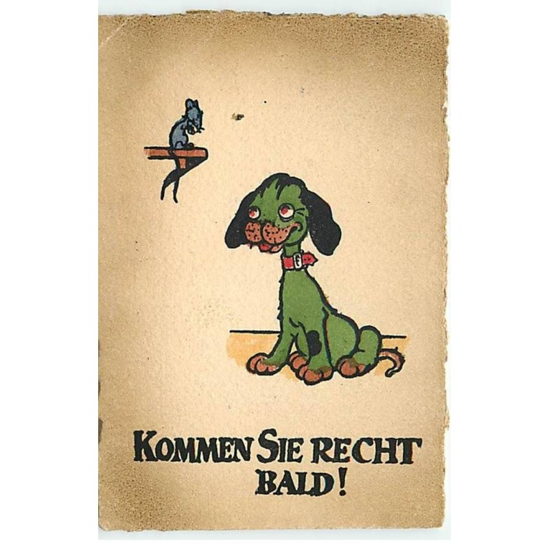 n°21803 - MM Vienne n°482 - Kommen sie recht Bald ! - Chien vert regardant une souris bleue