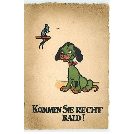 n°21803 - MM Vienne n°482 - Kommen sie recht Bald ! - Chien vert regardant une souris bleue