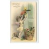 n°2182 - Carte Gaufrée - Angelot accrochant un champignon à une porte