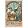 n°21828 - Ein Frohes Neues Jahr - Enfants autour d'une bouteille de Champagne