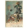 n°21829 - Carte Gaufrée - Glückliches Neues Jahr - Ramoneur sous la neige, assis sur une cheminée