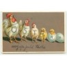 n°21839 - Carte Gaufrée - Fröhliche Ostern - Un coq, des poules et des poussins