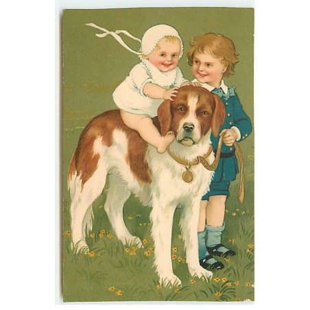 n°21841 - Meissner - Flatscher - Garçon près d'un bébé assis sur le dos d'un Saint-Bernard