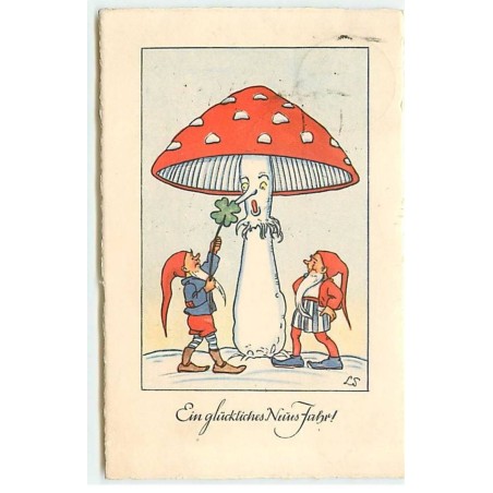 n°21867 - LS - Ein Glückliches Neues Jahr - Nains embêtant un champignon humanisé - Surréalisme