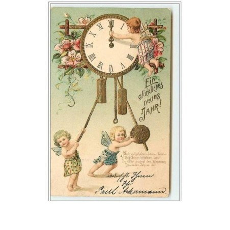 n°2187 - Carte Gaufrée - Angelots règlant une horloge