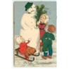 n°21877 - Flatscher - Die besten Neujahrsgrüsse - Enfants autour d'un bonhomme de neige