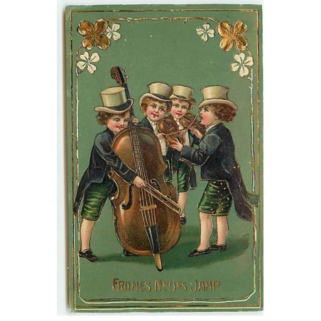 n°21879 - Frohes Neues Jahr - Garçons portant des queues de pie, jouant de la musique