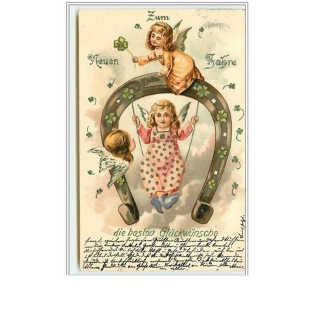 n°2188 - Carte légèrement Gaufrée - Angelots et fer à cheval