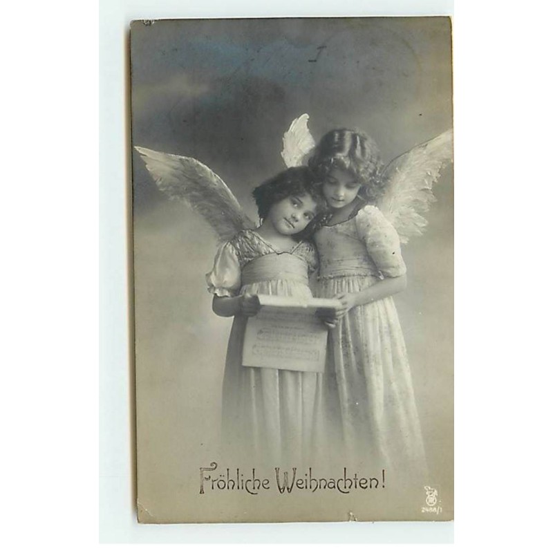 n°21897 - Grete Reinwald - Fröhliche Weihnachten - Fillettes avec des ailes d'anges tenant une partition
