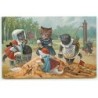 n°21905 - Arthur Thiele - Chats habillés faisant un chateau de sable dans un parc