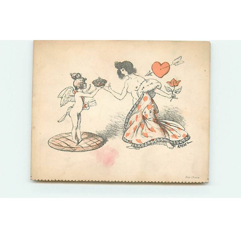 n°21906 - Format 10,7 * 8,5 cm - Nu - Roedel - Jeune femme près de cupidon - Talon d'invitation ou de Menu
