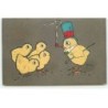 n°21909 - Frohes Osterfest - Baumgarten ? - Poussins, l'un fumant portant un chapeau et une canne