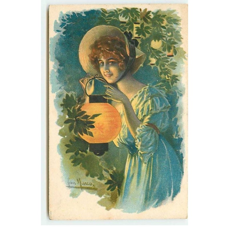 n°21917 - Marco - Jeune femme s'éclairant avec un lampion