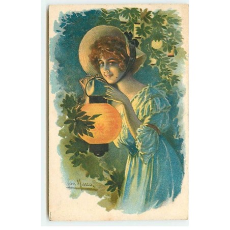 n°21917 - Marco - Jeune femme s'éclairant avec un lampion