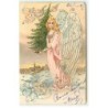n°21927 - Carte Gaufrée - Joyeux Noël - Ange Gardien apportant un sapin