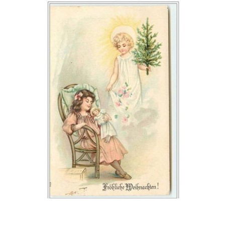n°2194 - Carte  Gaufrée - Fröhliche Weihnachten - Fillette endormie avec sa poupée