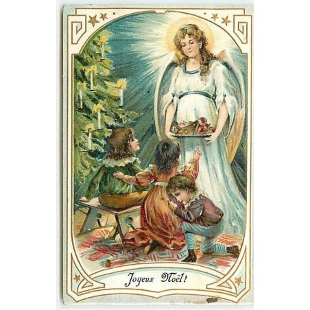n°11388 - Carte Fantaisie Gaufrée - Joyeux Noël - Enfants et Ange Gardien