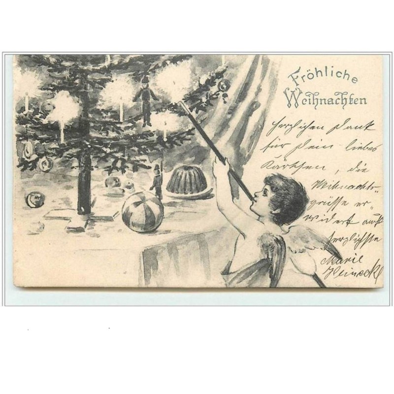 n°2195 - Fröhliche Weihnachten - Angelot allumant des bougies dans un sapin
