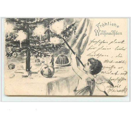 n°2195 - Fröhliche Weihnachten - Angelot allumant des bougies dans un sapin