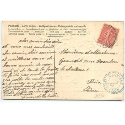 n°21950 - Carte Gaufrée - Fillettes, l'une portant un gâteau, un chat se frottant à ses jambes
