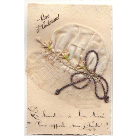 n°21954 - Vive Sainte-Catherine - Bonnet couleur ivoire et fleurs