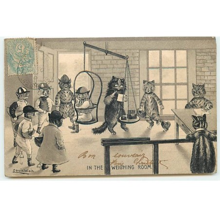 n°21959 - Louis Wain - In the weighing room - Chats habillés, pesage des Jockeys