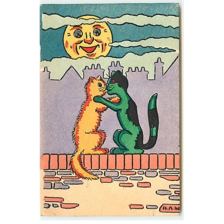 n°21967 - MM Vienne n°614 - H.A.W. - Chats s'embrassant sur un mur au clair de lune, dont un chat vert