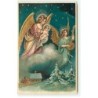 n°21979 - Carte Gaufrée - Anges gardiens, l'un portant un enfant, un autre jouant du banjo