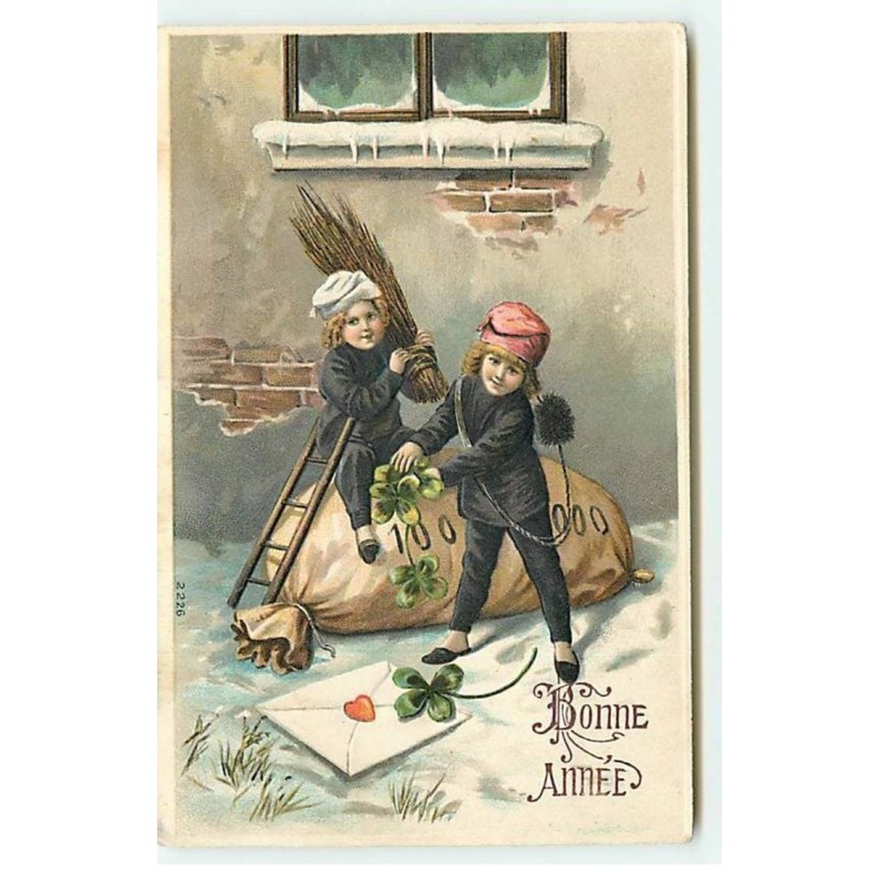 n°21982 - Carte Gaufrée - Bonne Année - Deux petits ramoneurs