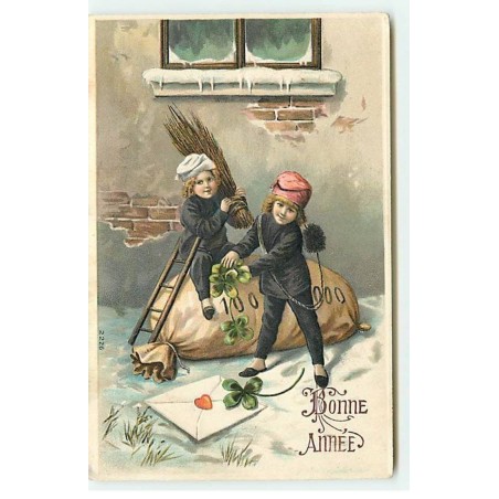 n°21982 - Carte Gaufrée - Bonne Année - Deux petits ramoneurs