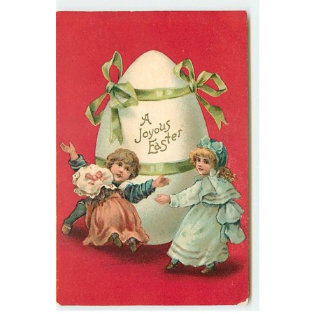 n°21990 - Carte Gaufrée - A Joyous Easter - Enfants près d'un oeuf