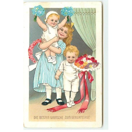 n°21997 - Flatscher - Die Besten Wünsche zum Geburtstage - Enfants apportant des bouquets