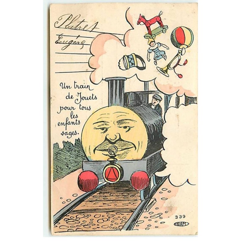 n°22000 - Un Train de Jouets pour tous les enfants sages - Cheval en bois, ballon, poupée ... Locomotive humanisée