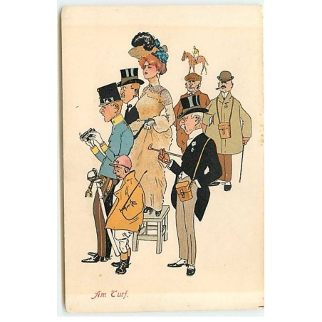n°22008 - MM Vienne n°209 - Am Turf - Une femme et des hommes regardant une course de chevaux