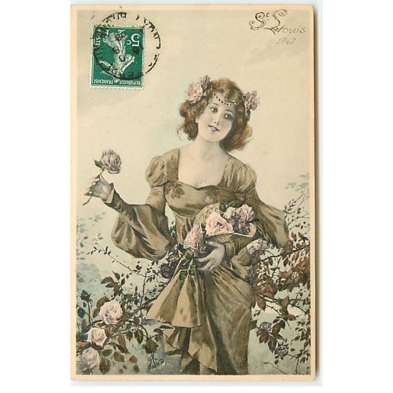 n°22010 - M.M Vienne n°355 - Saint-Louis - Jeune femme cueillant des roses