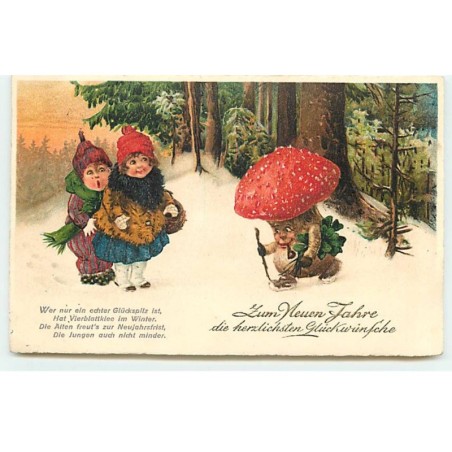 n°22025 - Enfants regardant un champignon humanisé se promenant - surréalisme