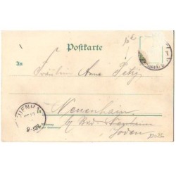n°22026 - Weihnachts Grüss - Anges mettant un ruban autour d'une branche de sapin - Carte avec paillettes