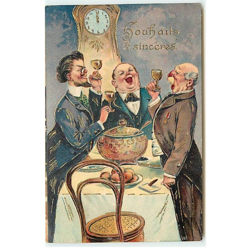 n°22042 - Carte Gaufrée - Souhaits sincères - Hommes trinquant