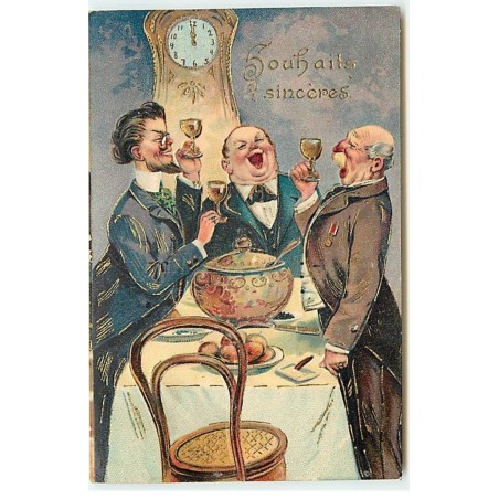 n°22042 - Carte Gaufrée - Souhaits sincères - Hommes trinquant