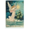 n°22075 - Carte Gaufrée - Frohliche Weihnachten - Ange gardien mettant des bougies dans un sapin