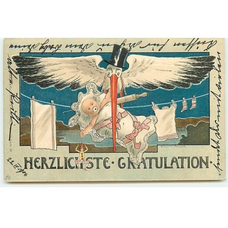 n°22082 - William Muller - Herzlichste Gratulation - Cigogne portant un bébé