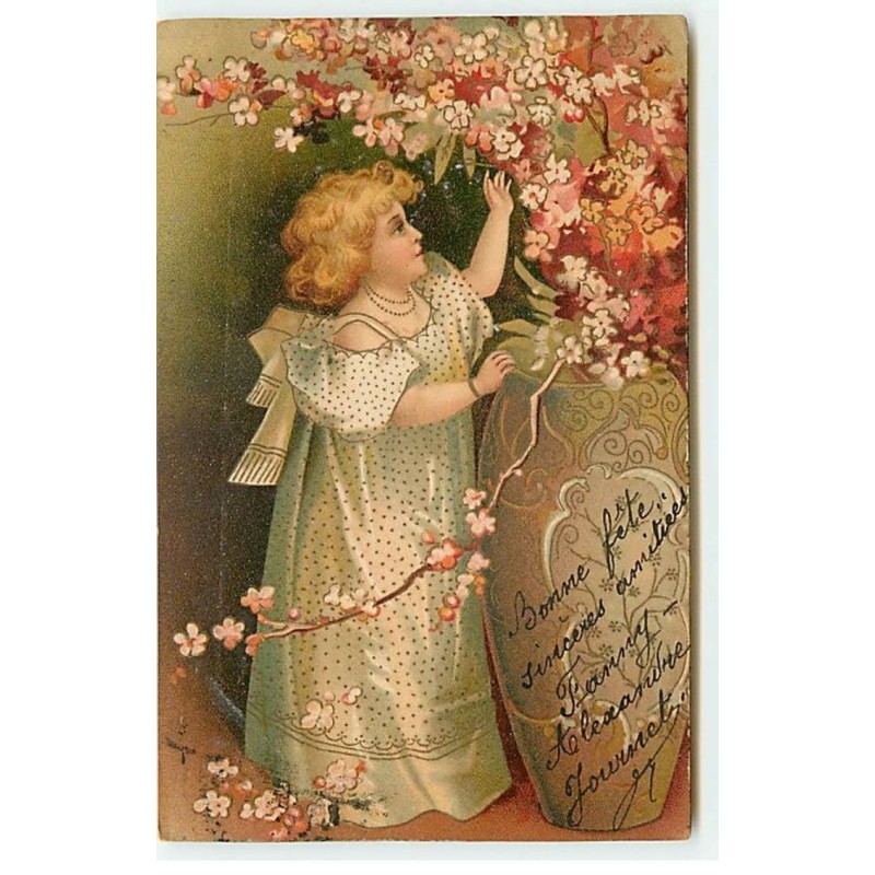 n°22088 - Clapsaddle - Fillette arrangeant des branches fleuries dans un grand vase