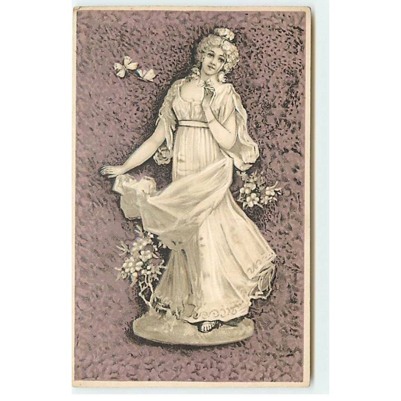 n°22095 - Carte Gaufrée - Clapsaddle - Papillons volant autour d'un statue de femme