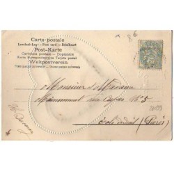 n°22099 - Carte avec chromo - Souhaits Sincères - Ange entouré de trèfles, de fleurs au milieu d'un coeur