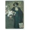 n°22113 - Art Déco - Femme lisant le mot qui accompagne des fleurs