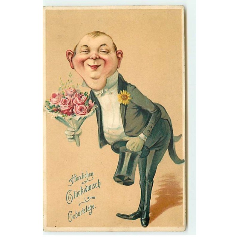 n°22146 - Carte Gaufrée - Homme tenant un bouquet de roses