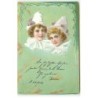 n°22149 - Deux portraits d'enfants portant des chapeaux avec pompons - Style Pierrot